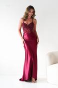 Raya Embellished Corset Gown | Dark Red