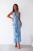 Lena Jacquard Halterneck Maxi Dress | Blue image