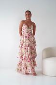 Bella Rose Print Lace-Up Tiered Maxi Dress | Peach image