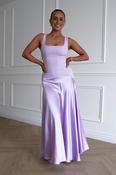 Elena Square Neck Soft Satin Maxi Dress | Lilac