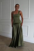 Elena Square Neck Soft Satin Maxi Dress | Olive