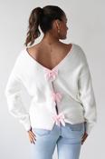 Lula Bow Detail Knit Jumper | White/Pink