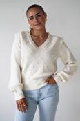 Becci Pearl Detail V-Neck Knit Jumper | Cream