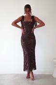 Mahalia Floral Appliqué Maxi Dress | Brown image