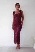Mahalia Floral Appliqué Maxi Dress | Wine image