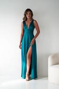 Saffron V-Neck Soft Satin Maxi Dress | Teal image