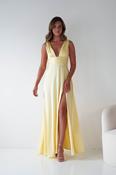 Saffron V-Neck Soft Satin Maxi Dress | Yellow