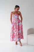 Danni Strapless Bandeau Midi Dress | Blue/Pink