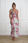 Marzia Floral Tiered Maxi Dress | Green/Pink