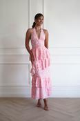 Aryanna Tiered Halter Maxi Dress | Pink Print image