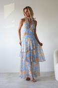 Lohan Ruffle Floral Maxi Print Dress | Blue image