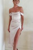 Aby Soft Satin Midi Dress | Champagne image