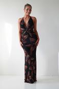 Adilah Halter Neck Floral Maxi Dress | Black/Brown