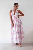 Alicia Broderie Floral Halterneck Midaxi Dress | White/Pink image