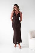 Almarie Diamante Mesh V-Neck Maxi Dress | Brown image