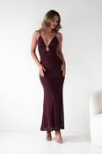 Almarie Diamante Mesh V-Neck Maxi Dress | Wine image