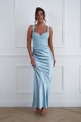 Avery Ruched Sweetheart Satin Maxi Dress | Blue