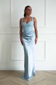 Avery Ruched Sweetheart Satin Maxi Dress | Blue image