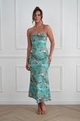 Belara Cowl Neck Slip Printed Midi Dress | Green image