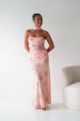 Belinda Floral Draped Strapless Maxi Dress | Peach image