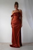 Beth Draped Silky Satin Gown | Rust image