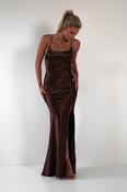 Celinee Satin Maxi Gown | Brown image