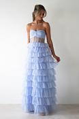 Claudette Ruffle Glitter Maxi Dress | Blue image