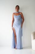 Diana Draped Strapless Rhinestone Gown | Blue image