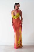 Doja Abstract Print Halterneck Maxi Dress | Sunset image