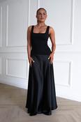 Elena Square Neck Soft Satin Maxi Dress | Black image