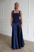 Elena Square Neck Soft Satin Maxi Dress | Navy image