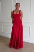 Elena Square Neck Soft Satin Maxi Dress | Red image