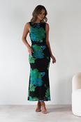 Elysia Bodycon Mesh Maxi Dress | Black/Green image