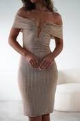 Gisella Diamante Midi Dress | Beige image