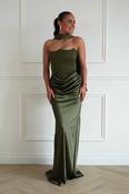 Giselle Corset Satin Maxi Dress | Olive image