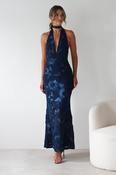 Halsey Tie Back Maxi Dress | Navy Textured image