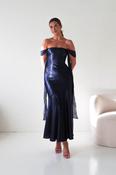 Helda Off The Shoulder Soft Satin Maxi Dress | Navy image