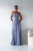 Hepburn One-Shoulder Pleated Maxi Dress | Blue image