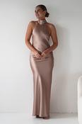 Isla Halterneck Maxi Slip Dress | Bronze image