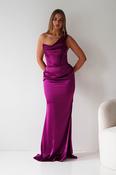 Jessel Satin One Shoulder Draped Maxi Gown | Berry image