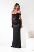 Jessel Satin One Shoulder Draped Maxi Gown | Black image