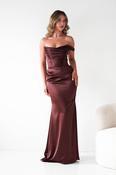 Jessel Satin One Shoulder Draped Maxi Gown | Brown image