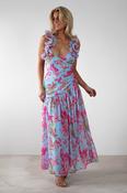 Karmen Ruffle Floral Midaxi Dress | Blue/Pink image
