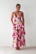 Katrina Floral Print Cotton Ruffle Maxi Dress | Pink