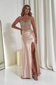 Kayla Embellished Corset Glitter Gown | Light Gold