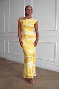 Molly Floral Mesh Bodycon Maxi Dress | Yellow image