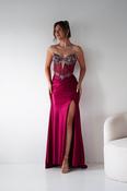Monaco Rhinestone Strapless Gown | Dark Red image