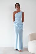 Nadalia One Shoulder Satin Maxi Dress | Blue image