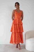 Niama Floral Jacquard Tiered Maxi Dress | Orange image