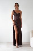 Nicolette Soft Satin Maxi Gown | Brown